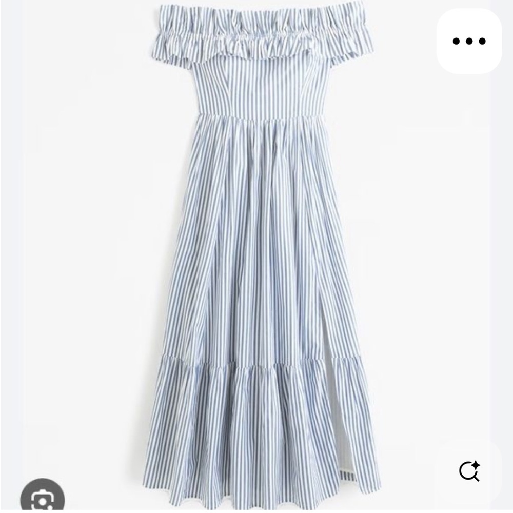 Abercrombie & Fitch Blue and White Striped Off‑Shoulder Midi Dress